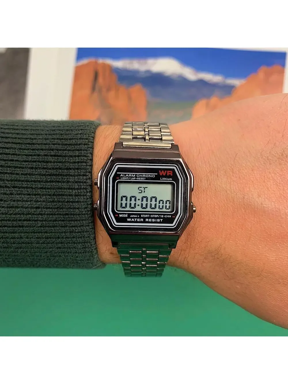 Y2k 2000s style cyber silver stainless steel digital watch
